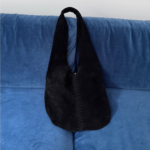 Saks Fifth Avenue Vintage Large Black Suede Hobo Bag - Picture 1 of 6